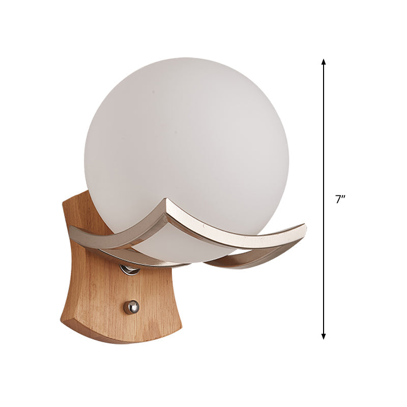 Vivolux | 1 Kopf Treppenhaus Wandlampe Modernismus Holz Wandleuchte mit runder Opalglas-Schirm