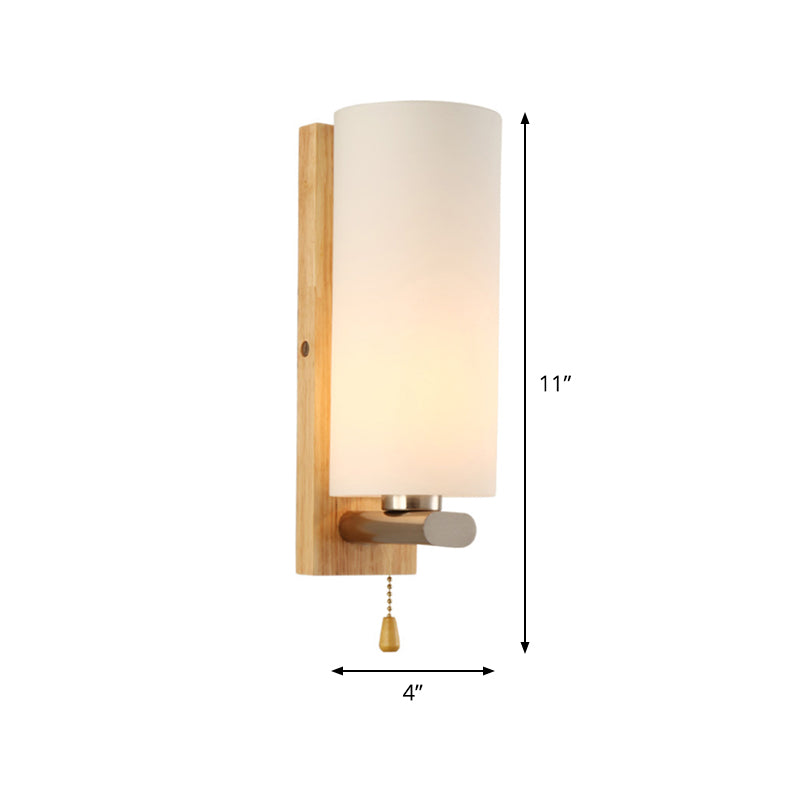 Vivolux | Weiße Glaszylinder-Wandlampe Modern 1-Glühbirne Wandmontage-Beleuchtung mit rechteckiger Holzrückwandplatte
