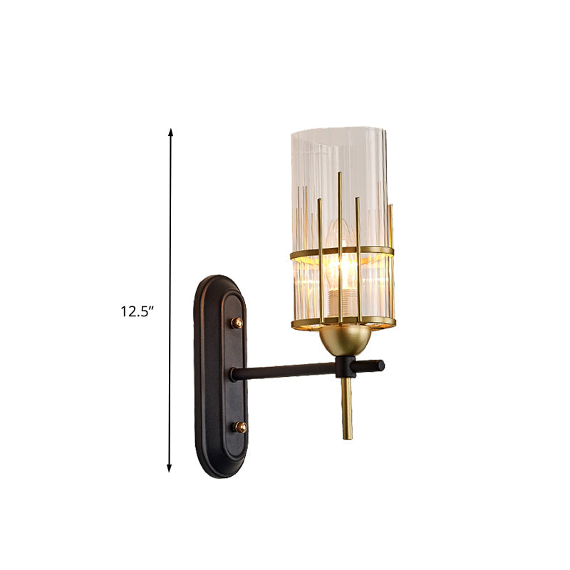 Vivolux | 1 Glühbirne Wandlicht Sconce Traditionelle Wohnzimmer Wandbeleuchtungseinrichtung mit zylindrischem klarem Glas-Schirm in Gold