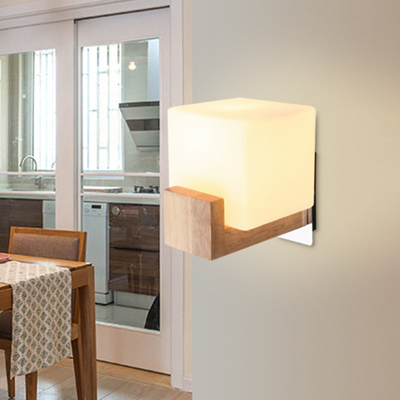 Vivolux | Moderne 1 Kop Wandschijnlicht Houten Vierkante Wandgemonteerde Verlichting met Witte Glazen Schaal
