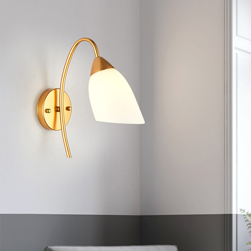 Vivolux | 1 Kopf Schlafzimmer Wandleuchte Modernismus Gold Wandmontage Lampe mit Flare Weißem Glas-Schirm