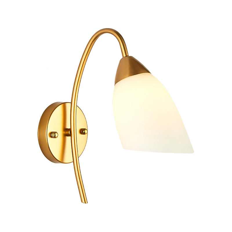 Vivolux | 1 Kopf Schlafzimmer Wandleuchte Modernismus Gold Wandmontage Lampe mit Flare Weißem Glas-Schirm