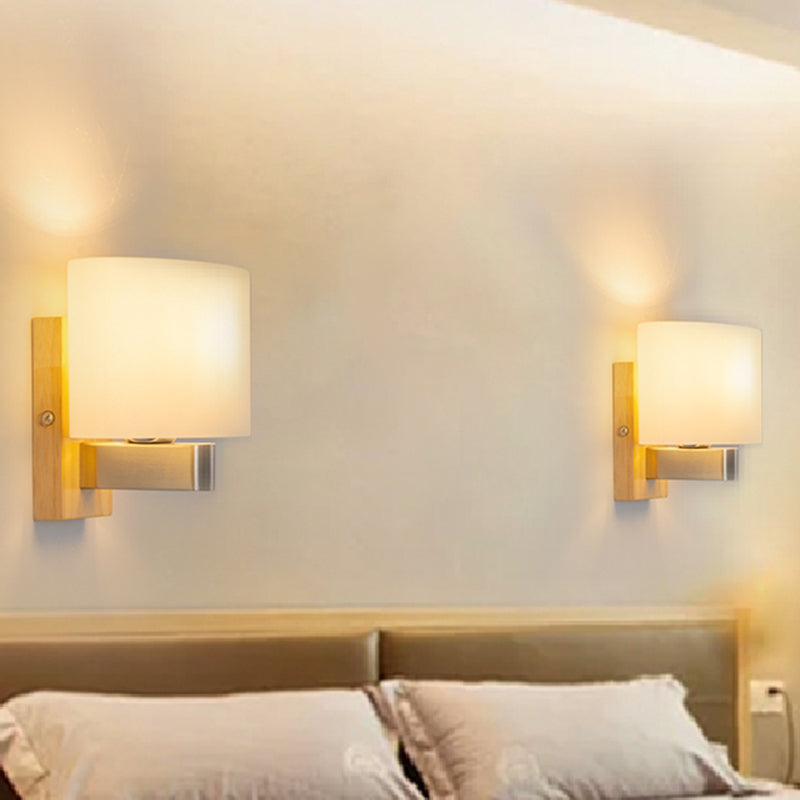 Vivolux | Witte Glazen Ovale Wandverlichting Modernistisch 1 Kop Sconcelamp met Rechthoekige Houten Achterplaat