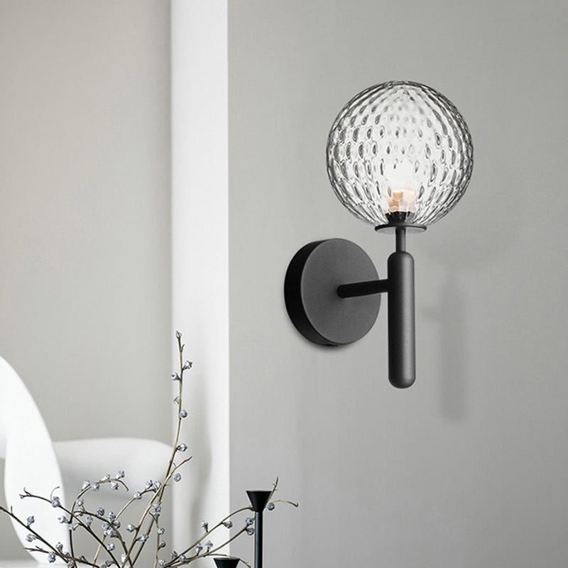 Vivolux | Schwarze Globe-Wandlampe Minimalistisches Dimple-Glas Einzelne Glühbirne Badezimmer Wandmontierte Lichtarmatur