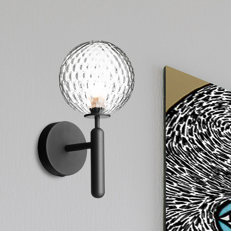 Vivolux | Schwarze Globe-Wandlampe Minimalistisches Dimple-Glas Einzelne Glühbirne Badezimmer Wandmontierte Lichtarmatur