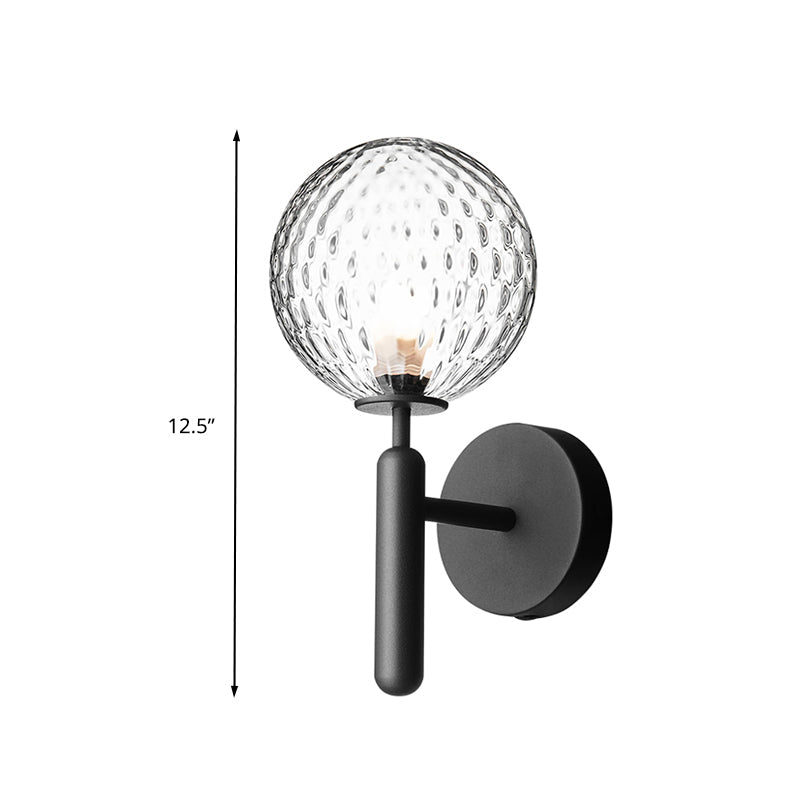 Vivolux | Schwarze Globe-Wandlampe Minimalistisches Dimple-Glas Einzelne Glühbirne Badezimmer Wandmontierte Lichtarmatur