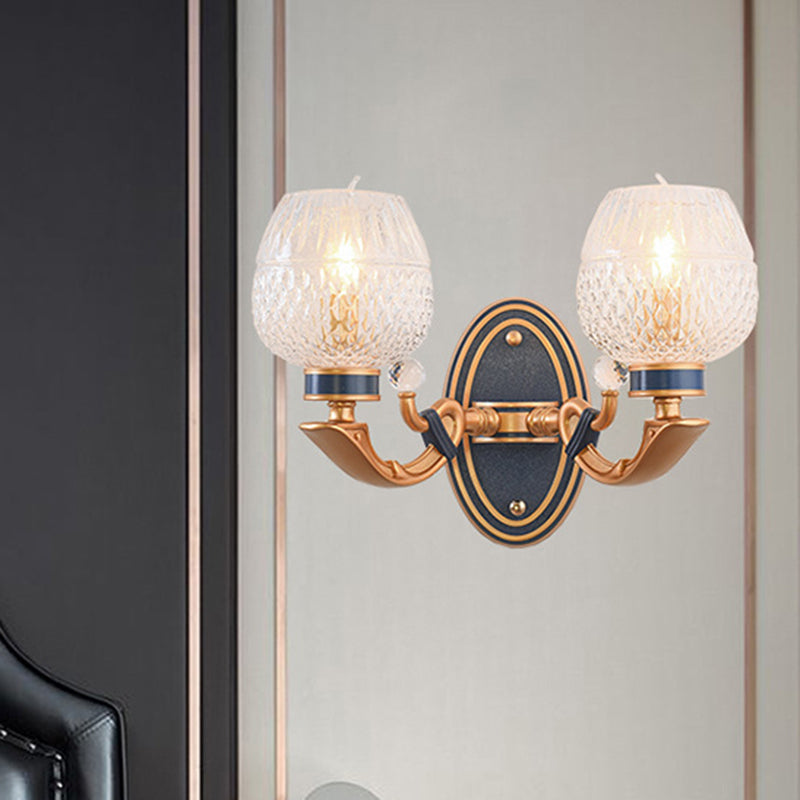 Vivolux | Traditionalist Bowl Wandbeleuchtung 1/2 Glühbirnen Gitterglas LED Wandmontierte Lampe in Messing für das Schlafzimmer