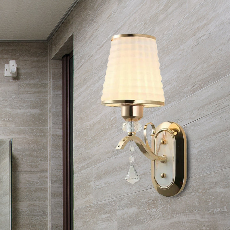 Vivolux | Rieten Glas Gouden Wandverlichting Conen Enkel Licht Vintage LED Wandgemonteerd Licht met Kristalaccent