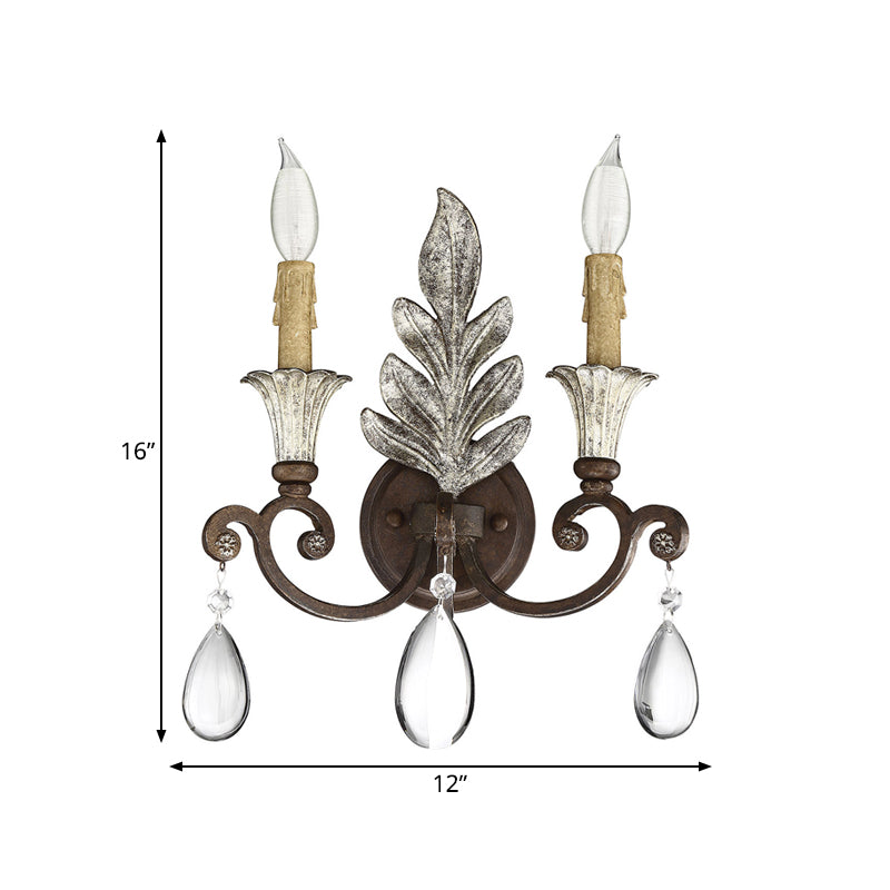 Vivolux | Roest/Verouderd Zilver 1/2 Lichten Wandlamp Lichtarmatuur Traditionele Kristallen Kaarsenstandaard Wandlamp voor Woonkamer