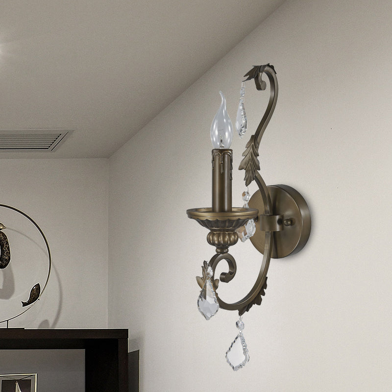Vivolux | Rustiek Kaarsenhouder Wandverlichting Armatuur 1 Gloeilamp IJzeren Wandgemonteerde Lamp in Brons met Hangende Kristal Accent