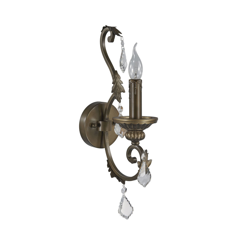Vivolux | Rustiek Kaarsenhouder Wandverlichting Armatuur 1 Gloeilamp IJzeren Wandgemonteerde Lamp in Brons met Hangende Kristal Accent