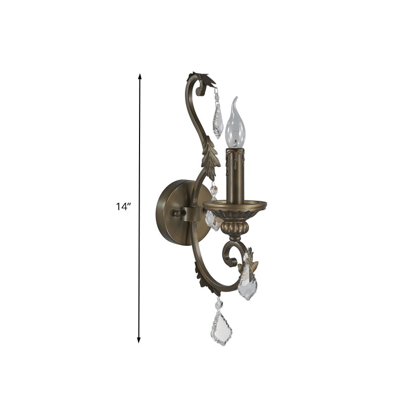 Vivolux | Rustiek Kaarsenhouder Wandverlichting Armatuur 1 Gloeilamp IJzeren Wandgemonteerde Lamp in Brons met Hangende Kristal Accent