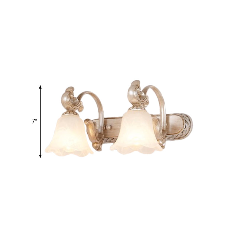 Vivolux | Traditionele Bloemenschaduw Vanity Wandlamp Melkglas 2/3 Koppen Badkamer Wandlicht met Gebogen Arm in Khaki