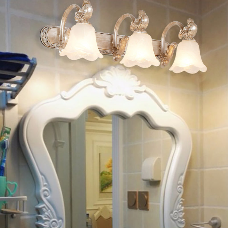 Vivolux | Traditionele Bloemenschaduw Vanity Wandlamp Melkglas 2/3 Koppen Badkamer Wandlicht met Gebogen Arm in Khaki