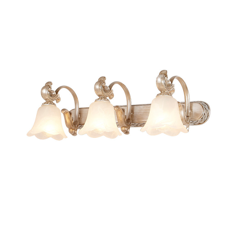 Vivolux | Traditionele Bloemenschaduw Vanity Wandlamp Melkglas 2/3 Koppen Badkamer Wandlicht met Gebogen Arm in Khaki