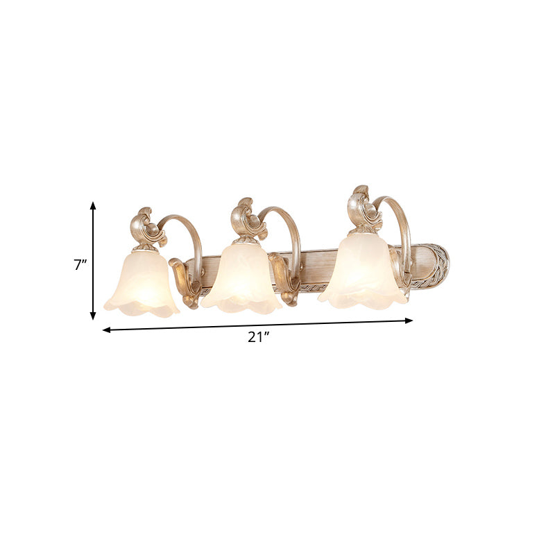 Vivolux | Traditionele Bloemenschaduw Vanity Wandlamp Melkglas 2/3 Koppen Badkamer Wandlicht met Gebogen Arm in Khaki