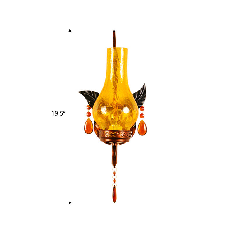 Vivolux | Traditionele Vaas Muurmontage Licht Geel Gebarsten Glas 1 Licht Badkamer Wandlamp Wandarmatuur met Oranje Kristal Deco