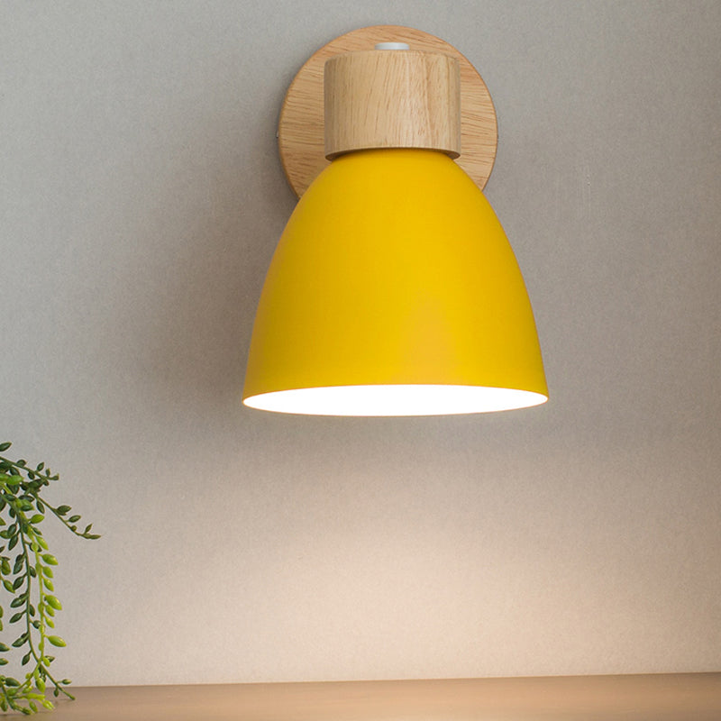 Vivolux | Metalen Flare Wandverlichting Moderne 1 Hoofd Wandlamp Fixture in Geel met Cirkel Houten Achterplaat