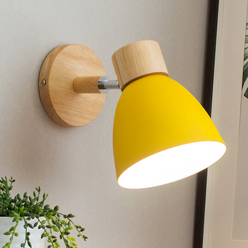 Vivolux | Metalen Flare Wandverlichting Moderne 1 Hoofd Wandlamp Fixture in Geel met Cirkel Houten Achterplaat