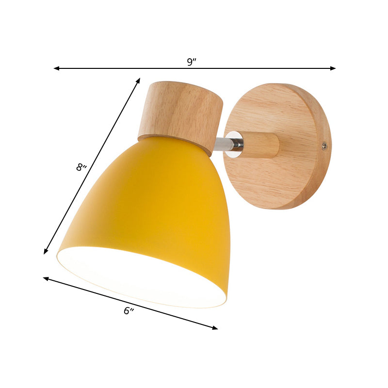 Vivolux | Metalen Flare Wandverlichting Moderne 1 Hoofd Wandlamp Fixture in Geel met Cirkel Houten Achterplaat