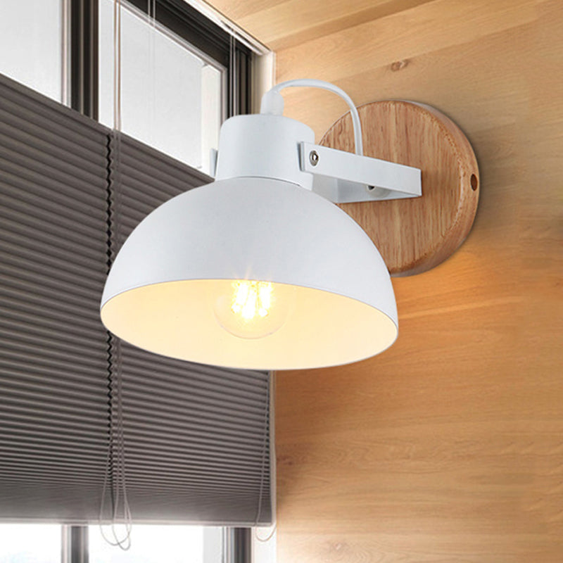 Vivolux | 1 Kopf Schüssel Wandlampe Moderne Metall Wandleuchte in Weiß mit runder Holzrückplatte