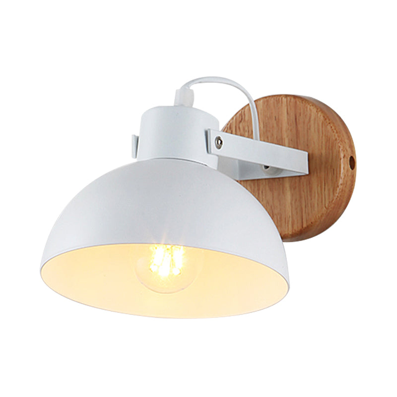 Vivolux | 1 Kopf Schüssel Wandlampe Moderne Metall Wandleuchte in Weiß mit runder Holzrückplatte