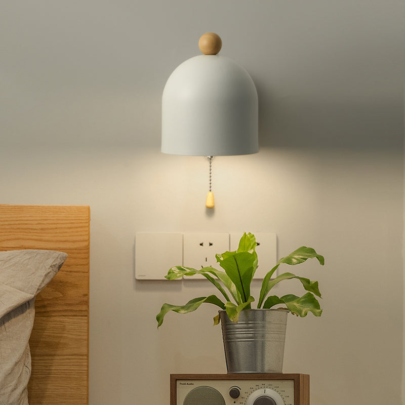 Vivolux | Tube Metalen Wandlamp Hedendaags 1 Kop Witte Wandlicht Armatuur met Swing Houten Arm en Trekketting