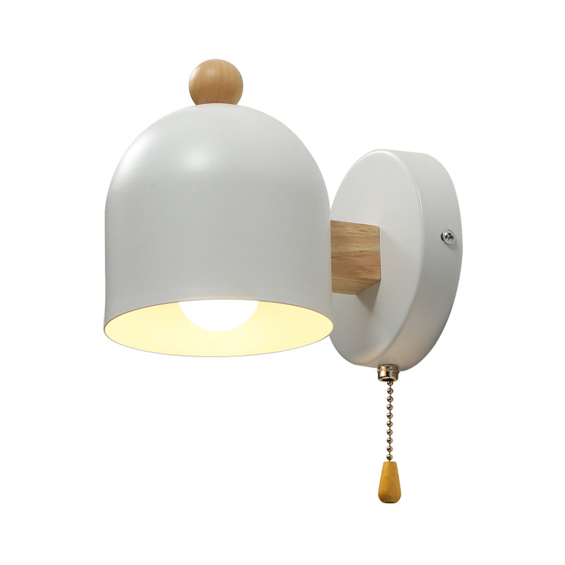 Vivolux | Tube Metalen Wandlamp Hedendaags 1 Kop Witte Wandlicht Armatuur met Swing Houten Arm en Trekketting