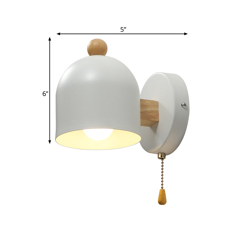 Vivolux | Tube Metalen Wandlamp Hedendaags 1 Kop Witte Wandlicht Armatuur met Swing Houten Arm en Trekketting