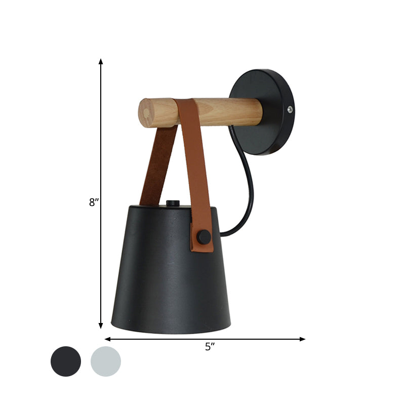 Vivolux | Metalen Kegel Wandlamp Modernist 1 Kop Wit/Zwart Wandverlichting Met Houten Arm