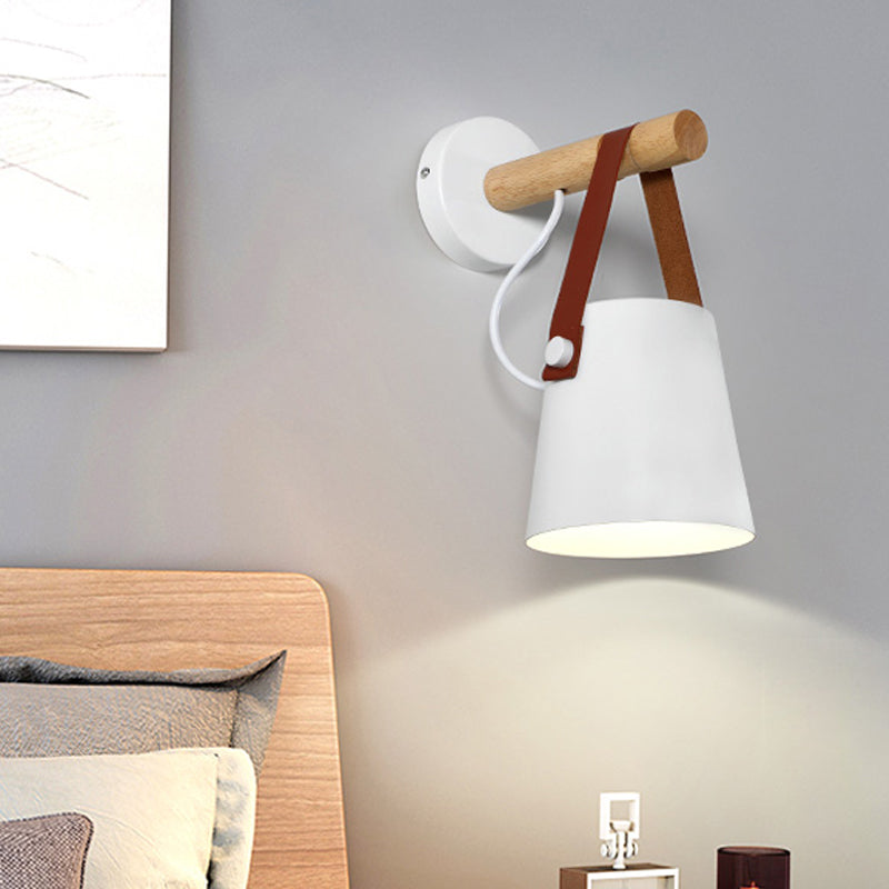 Vivolux | Metalen Kegel Wandlamp Modernist 1 Kop Wit/Zwart Wandverlichting Met Houten Arm