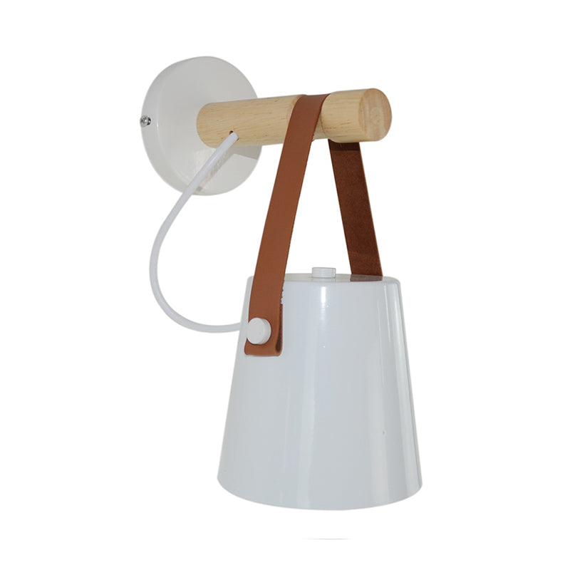 Vivolux | Metalen Kegel Wandlamp Modernist 1 Kop Wit/Zwart Wandverlichting Met Houten Arm