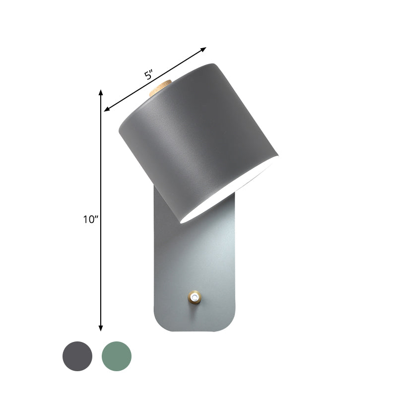 Vivolux | 1 Glühlampe Röhrenwand sconce Modernist Metall Wandbeleuchtung Fixture in Grau/Grün mit rechteckiger Rückwandplatte