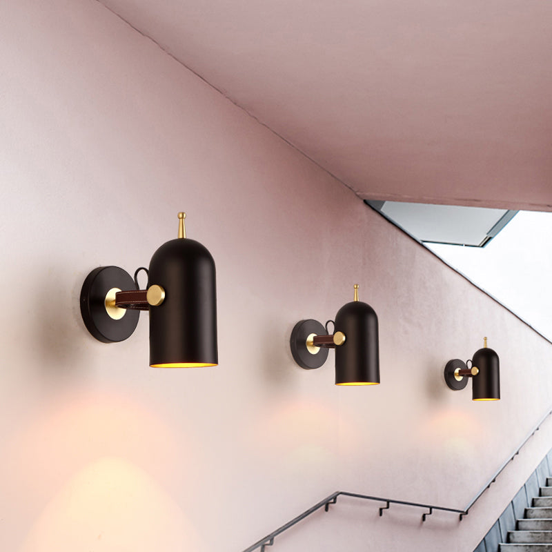 Vivolux | 1 Glühbirne Treppen Wandleuchte Moderne schwarze LED Wandbeleuchtung mit verlängertem Kuppel-Eisen-Schatten