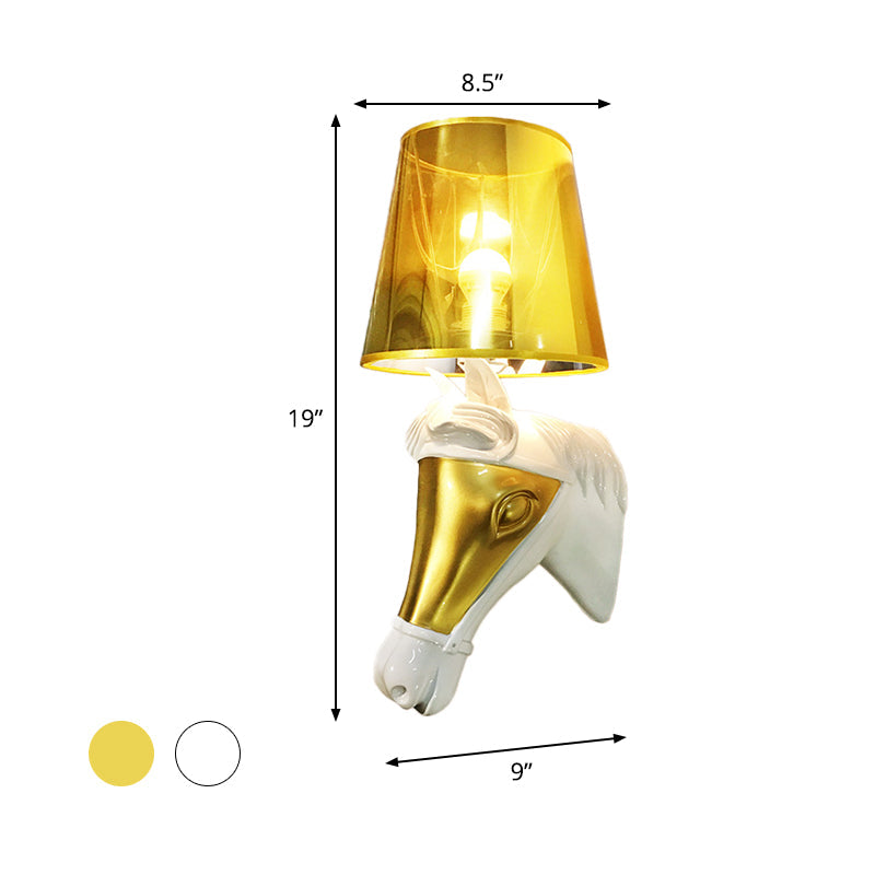 Vivolux | Traditionele Kegel Wandlamp Armatuur 1 Gloeilamp Stoffen Wandmontage Verlichting in Wit/Goud voor Slaapkamer met Paardenhoofdbasisplaat