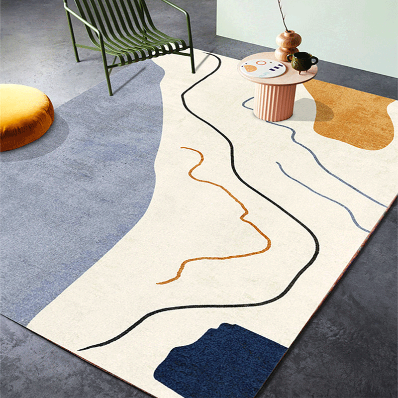Vivolux | Retro Abstract Line Art Teppich Mehrfarbiger Mid-Century Teppich Synthetik Waschbar Fleckenresistent Rutschfester Teppich für das Wohnzimmer