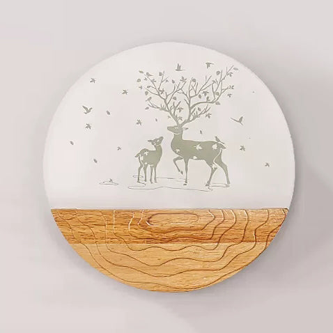 Vivolux | Runde LED-Wandlampe mit tierischer kreativer Holz-Wandleuchte in Beige für den Kindergarten