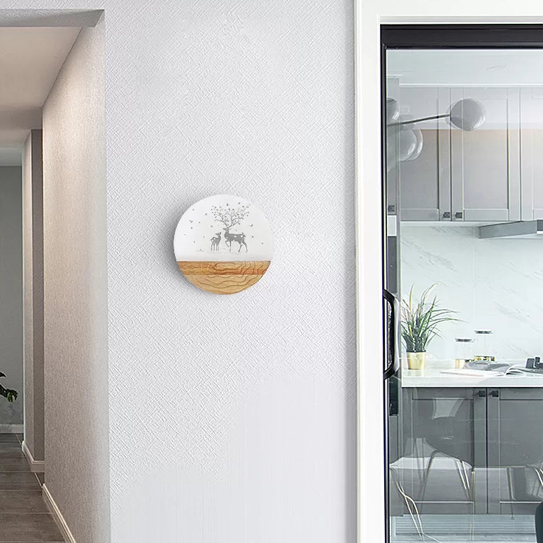 Vivolux | Runde LED-Wandlampe mit tierischer kreativer Holz-Wandleuchte in Beige für den Kindergarten