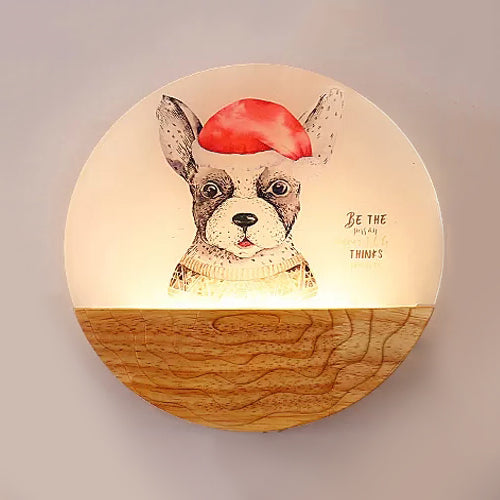 Vivolux | Runde LED-Wandlampe mit tierischer kreativer Holz-Wandleuchte in Beige für den Kindergarten