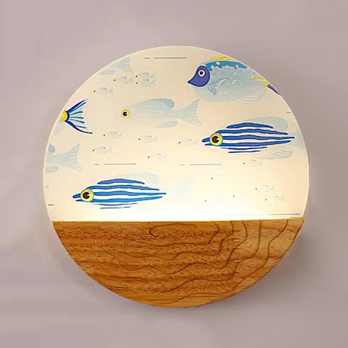Vivolux | Runde LED-Wandlampe mit tierischer kreativer Holz-Wandleuchte in Beige für den Kindergarten