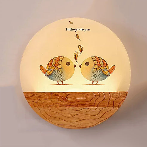 Vivolux | Runde LED-Wandlampe mit tierischer kreativer Holz-Wandleuchte in Beige für den Kindergarten