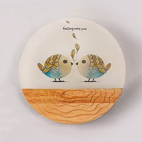 Vivolux | Runde LED-Wandlampe mit tierischer kreativer Holz-Wandleuchte in Beige für den Kindergarten
