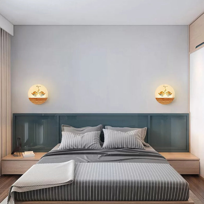 Vivolux | Runde LED-Wandlampe mit tierischer kreativer Holz-Wandleuchte in Beige für den Kindergarten