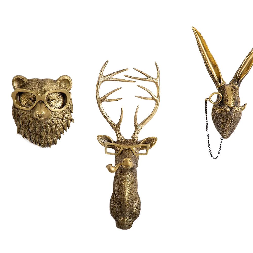 Vivolux | Antik Bronze Harz Tier Anhänger Goldenes Reh Kopf Wand Lagerhaken Hintergrund Wand Zubehör Dekorative Figuren