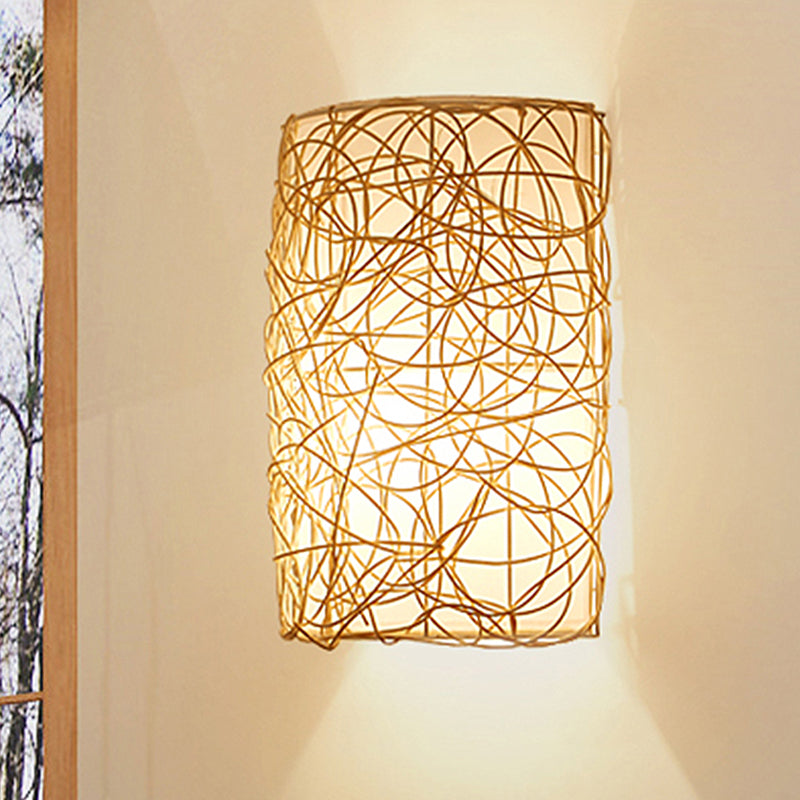 Vivolux | 1 Kopf Halb-Zylinder Wandleuchte Japanisches Rattan Wandmontierte Lichtquelle in Weiß
