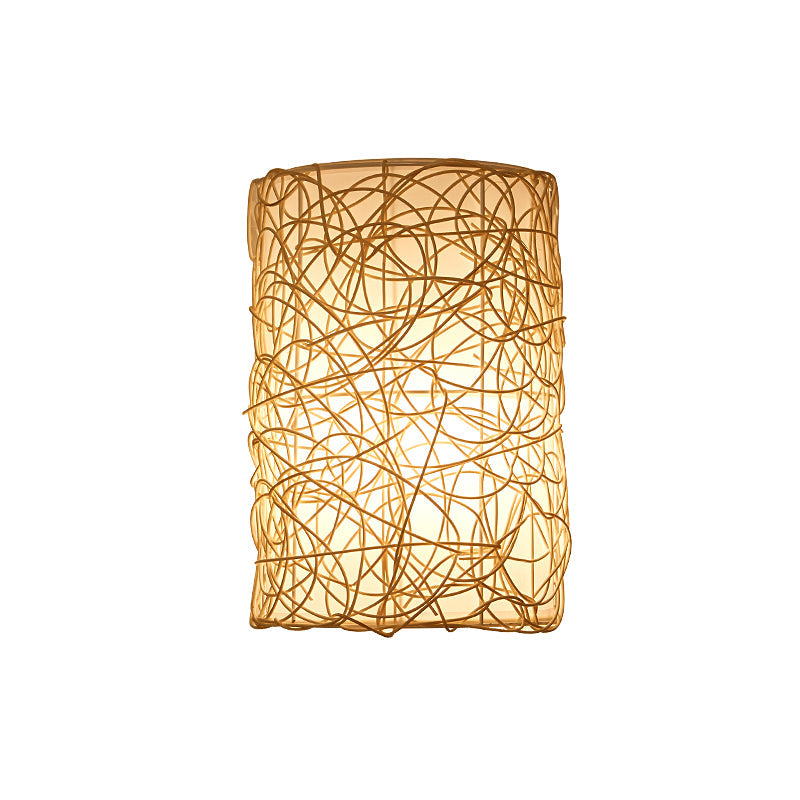 Vivolux | 1 Kopf Halb-Zylinder Wandleuchte Japanisches Rattan Wandmontierte Lichtquelle in Weiß