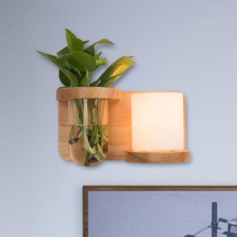 Vivolux | 1 Hoofd Barrel/Globe Wandlamp Industriële Hout Opale Glas LED Wandverlichting voor Woonkamer, Links/Rechts