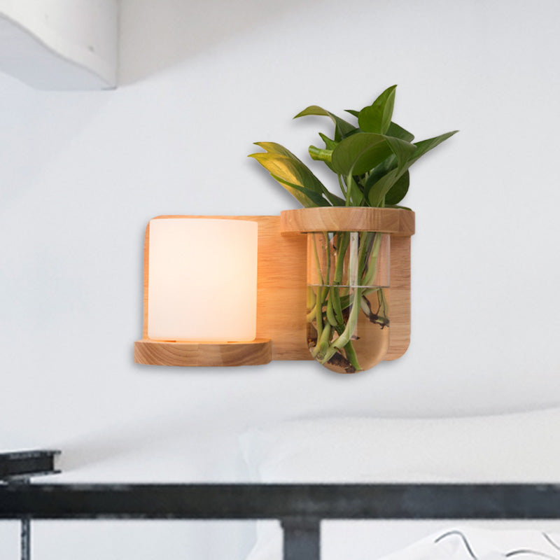 Vivolux | 1 Hoofd Barrel/Globe Wandlamp Industriële Hout Opale Glas LED Wandverlichting voor Woonkamer, Links/Rechts