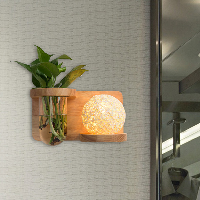 Vivolux | 1 Hoofd Barrel/Globe Wandlamp Industriële Hout Opale Glas LED Wandverlichting voor Woonkamer, Links/Rechts