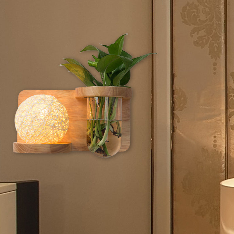 Vivolux | 1 Hoofd Barrel/Globe Wandlamp Industriële Hout Opale Glas LED Wandverlichting voor Woonkamer, Links/Rechts